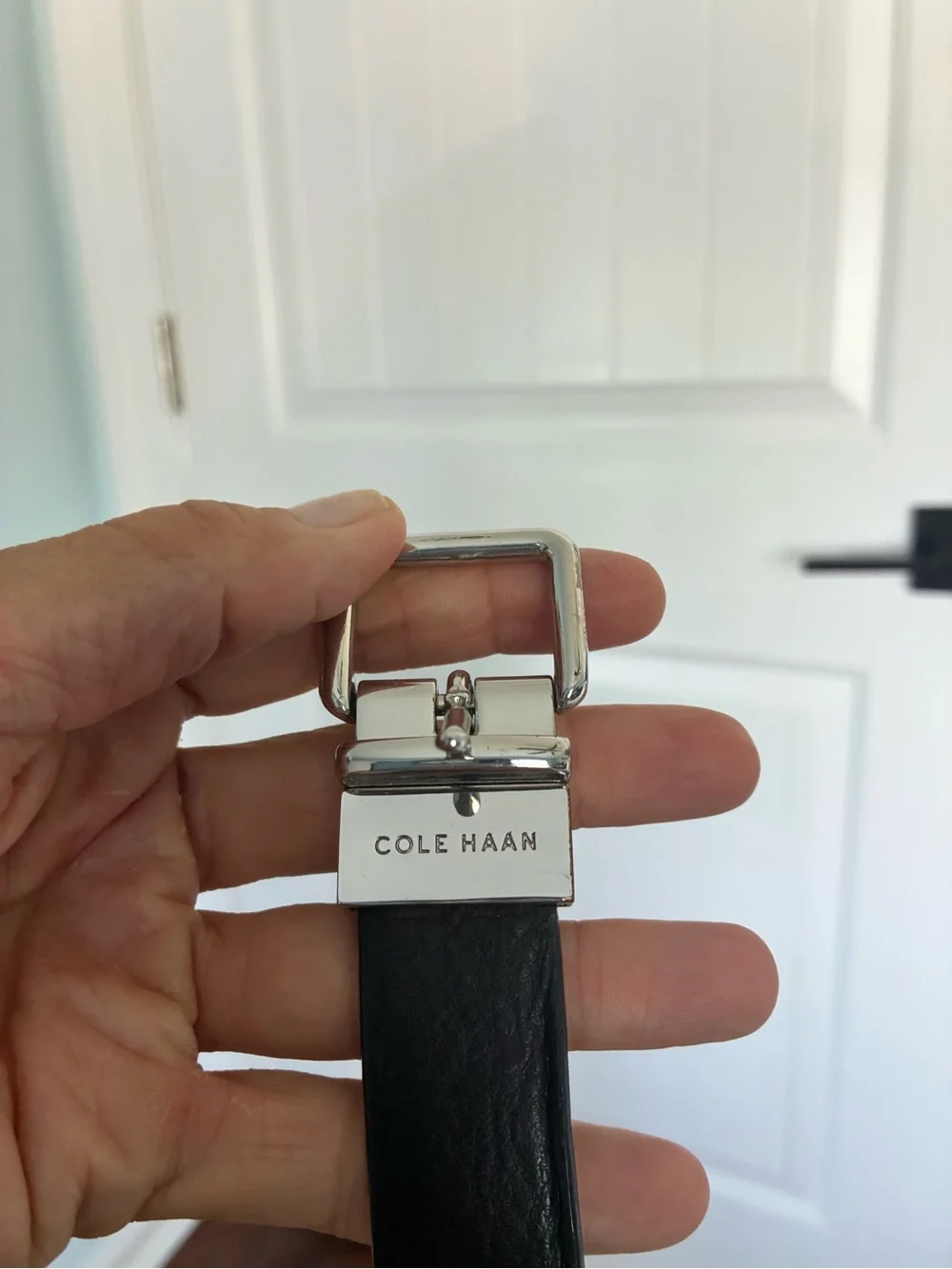 Cole Haan Black Exterior Brown Interior Leather Belt with Silver Buckle size L